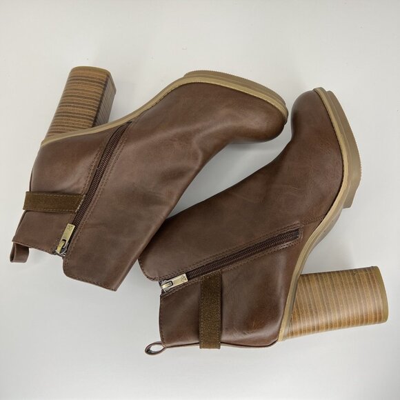 A+ Ellen Chestnut Brown Ankle Boots Womens Size 11 Block Heels Zippered Closure - Picture 6 of 10